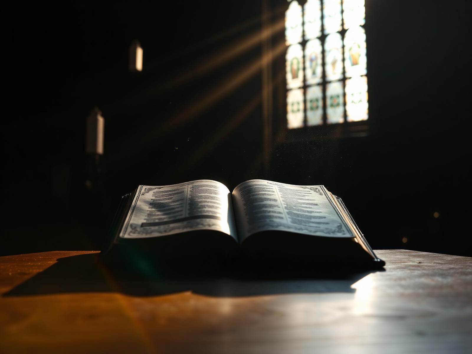 Open Bible in cathedral light