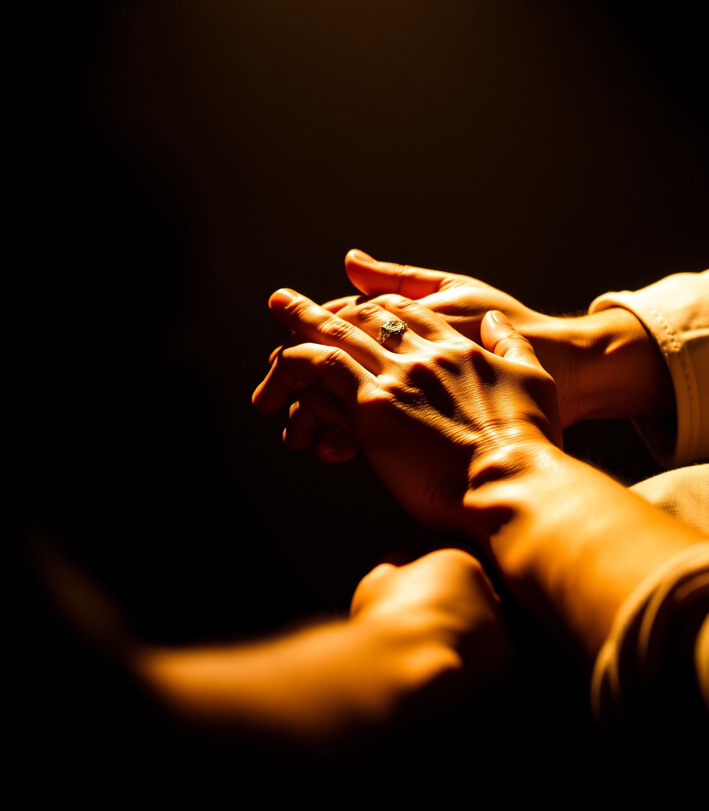 Hands laid in prayer under warm light